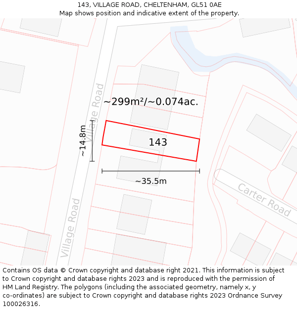 143, VILLAGE ROAD, CHELTENHAM, GL51 0AE: Plot and title map
