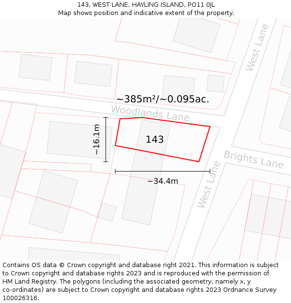 143, WEST LANE, HAYLING ISLAND, PO11 0JL: Plot and title map