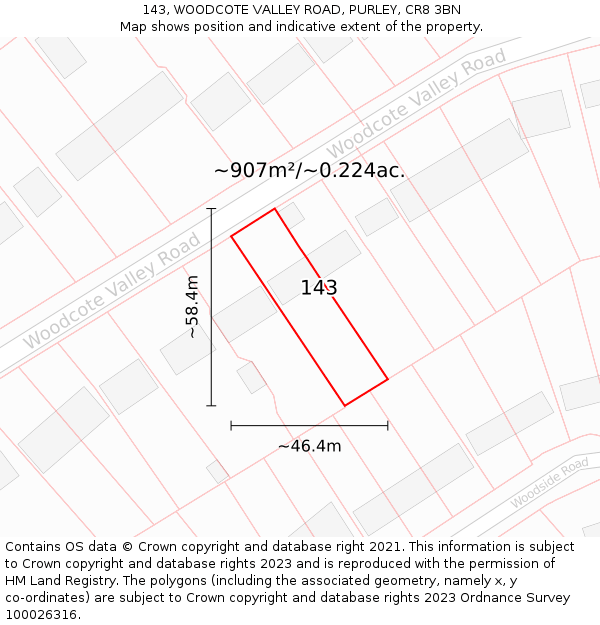 143, WOODCOTE VALLEY ROAD, PURLEY, CR8 3BN: Plot and title map