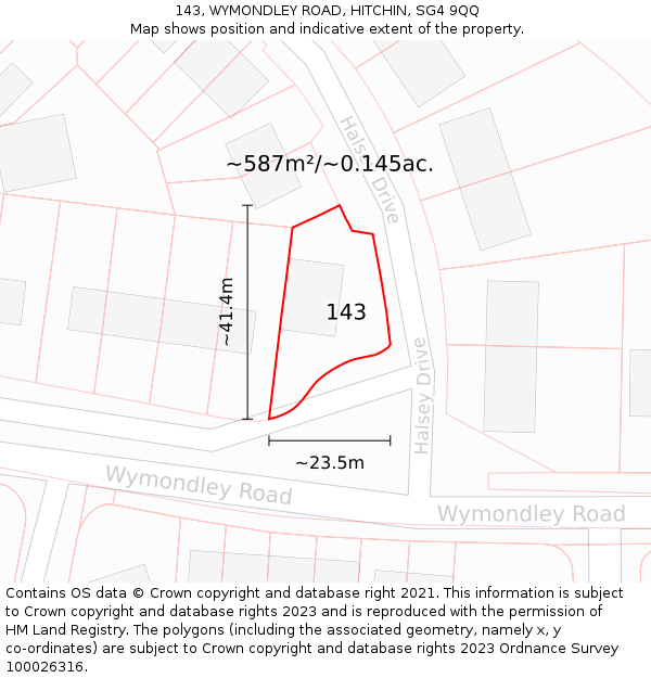 143, WYMONDLEY ROAD, HITCHIN, SG4 9QQ: Plot and title map