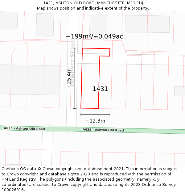 1431, ASHTON OLD ROAD, MANCHESTER, M11 1HJ: Plot and title map