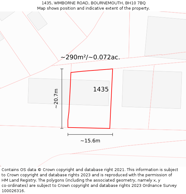 1435, WIMBORNE ROAD, BOURNEMOUTH, BH10 7BQ: Plot and title map