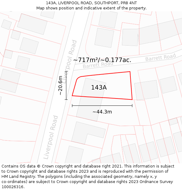 143A, LIVERPOOL ROAD, SOUTHPORT, PR8 4NT: Plot and title map