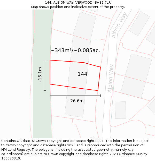 144, ALBION WAY, VERWOOD, BH31 7LR: Plot and title map