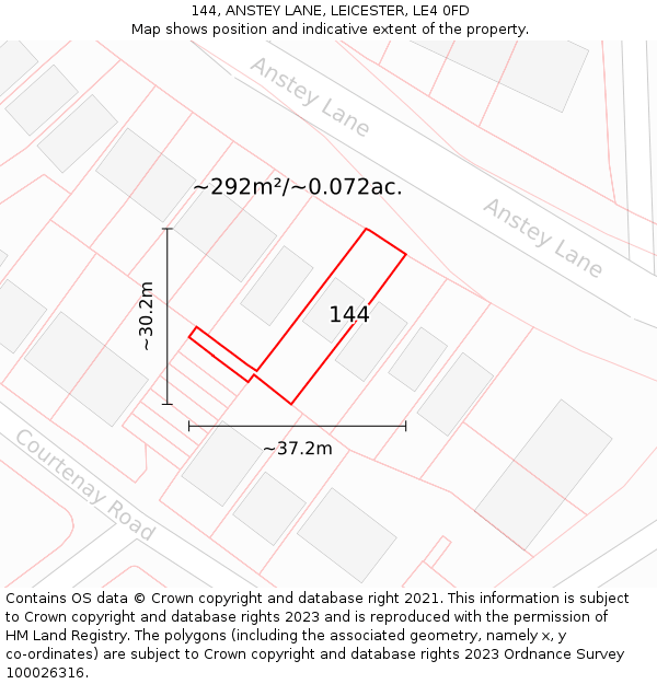 144, ANSTEY LANE, LEICESTER, LE4 0FD: Plot and title map