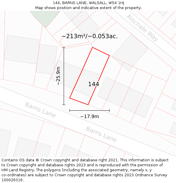 144, BARNS LANE, WALSALL, WS4 1HJ: Plot and title map