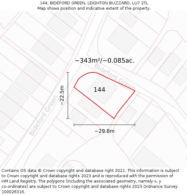 144, BIDEFORD GREEN, LEIGHTON BUZZARD, LU7 2TL: Plot and title map