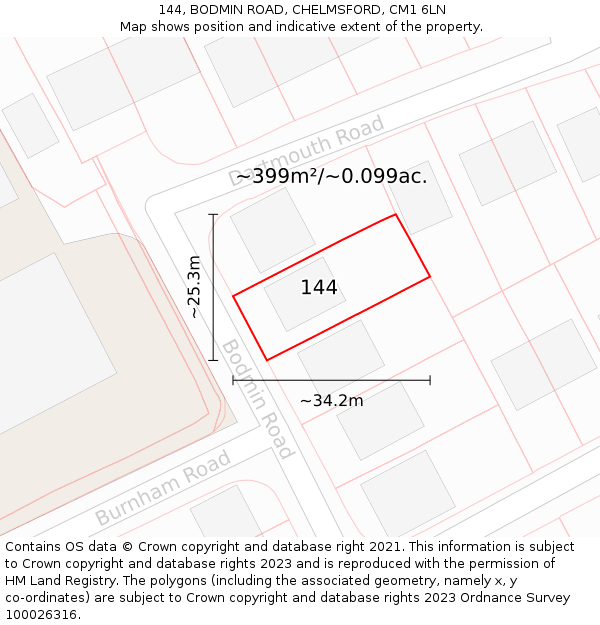 144, BODMIN ROAD, CHELMSFORD, CM1 6LN: Plot and title map