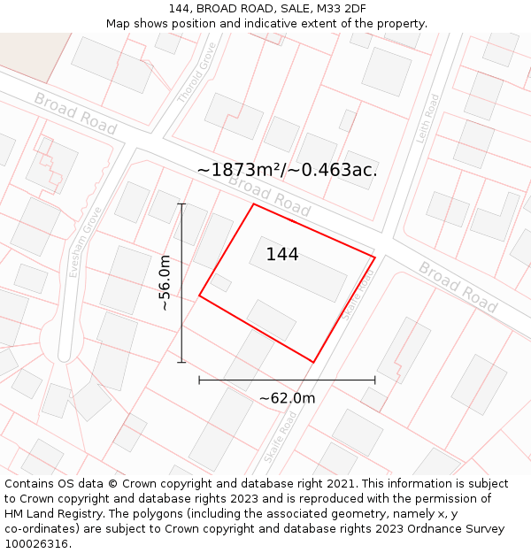144, BROAD ROAD, SALE, M33 2DF: Plot and title map