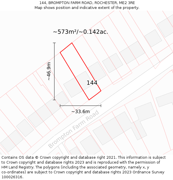 144, BROMPTON FARM ROAD, ROCHESTER, ME2 3RE: Plot and title map