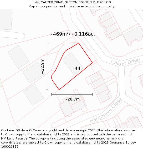 144, CALDER DRIVE, SUTTON COLDFIELD, B76 1GG: Plot and title map