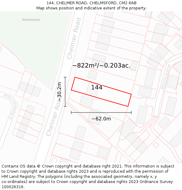 144, CHELMER ROAD, CHELMSFORD, CM2 6AB: Plot and title map