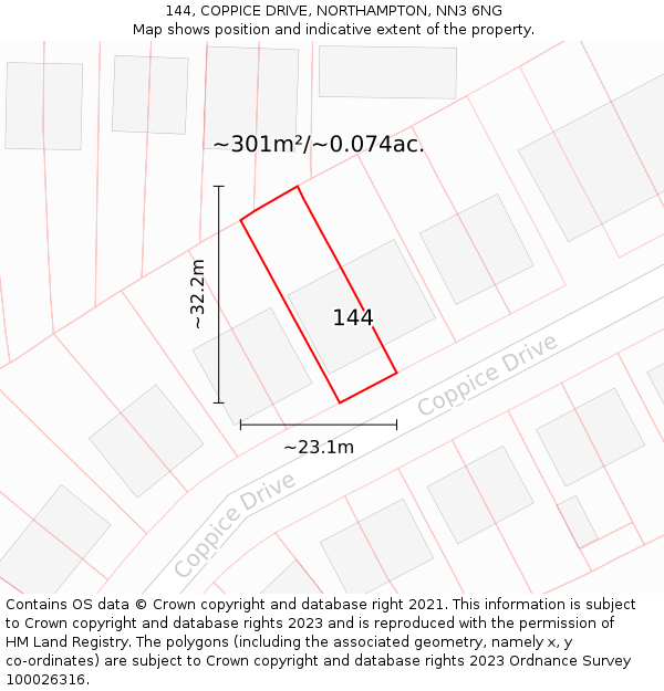 144, COPPICE DRIVE, NORTHAMPTON, NN3 6NG: Plot and title map