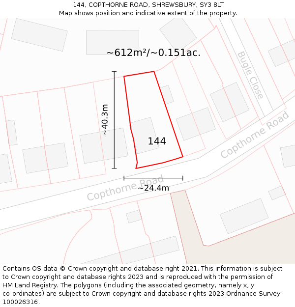 144, COPTHORNE ROAD, SHREWSBURY, SY3 8LT: Plot and title map