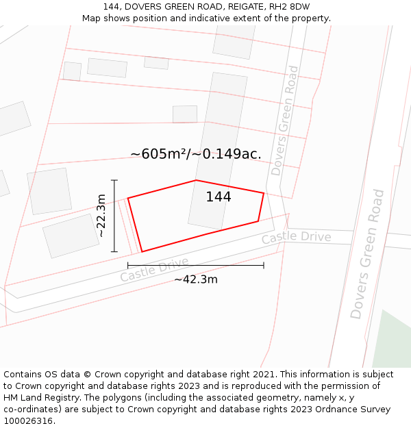 144, DOVERS GREEN ROAD, REIGATE, RH2 8DW: Plot and title map