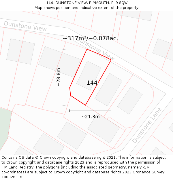 144, DUNSTONE VIEW, PLYMOUTH, PL9 8QW: Plot and title map