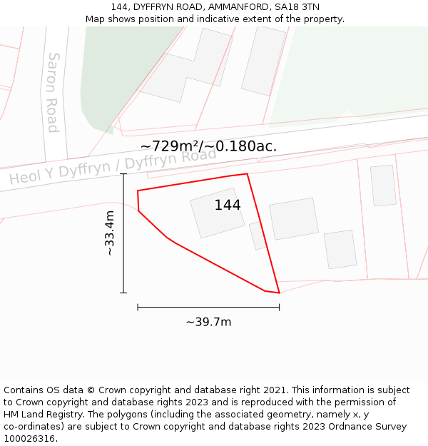 144, DYFFRYN ROAD, AMMANFORD, SA18 3TN: Plot and title map