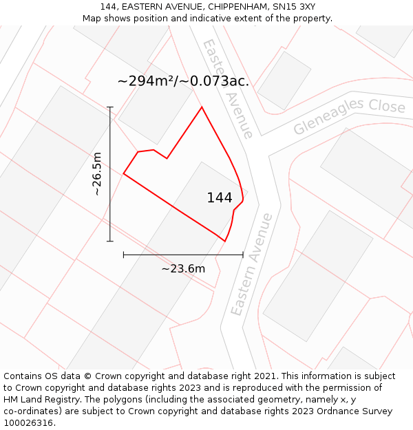 144, EASTERN AVENUE, CHIPPENHAM, SN15 3XY: Plot and title map