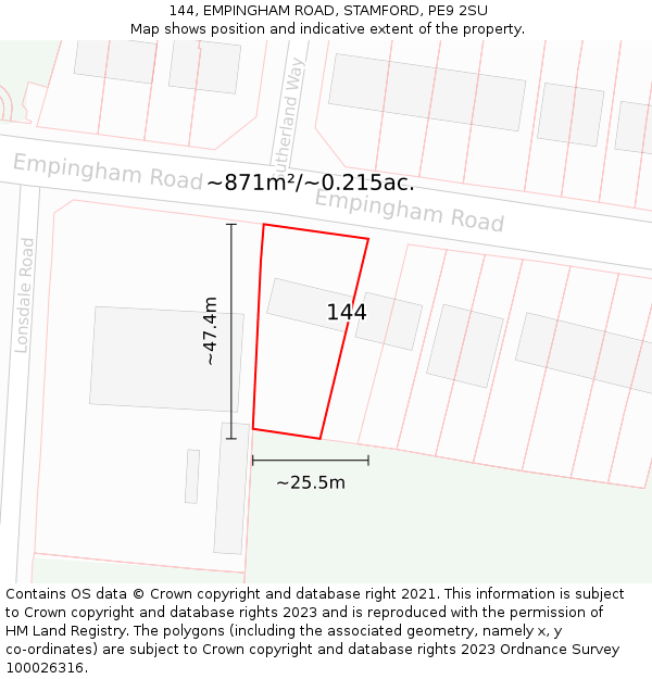 144, EMPINGHAM ROAD, STAMFORD, PE9 2SU: Plot and title map