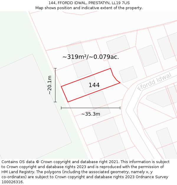 144, FFORDD IDWAL, PRESTATYN, LL19 7US: Plot and title map