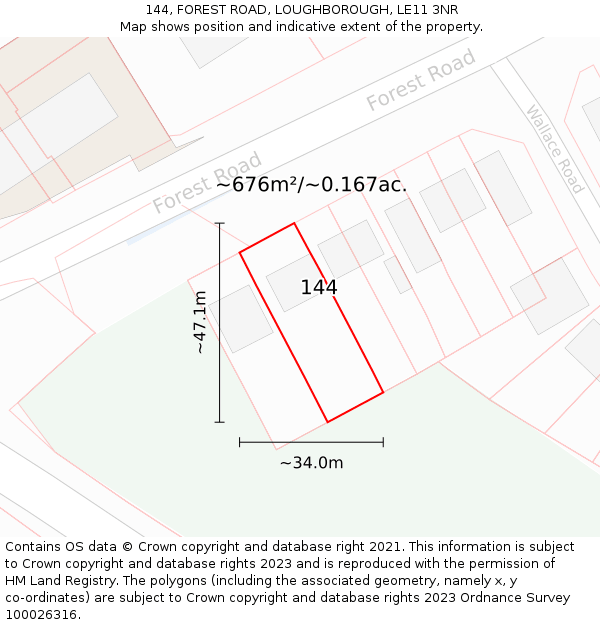 144, FOREST ROAD, LOUGHBOROUGH, LE11 3NR: Plot and title map