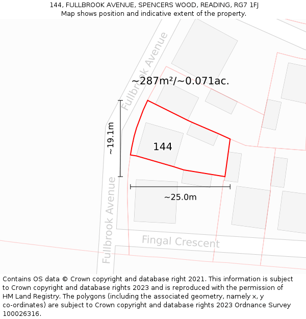 144, FULLBROOK AVENUE, SPENCERS WOOD, READING, RG7 1FJ: Plot and title map