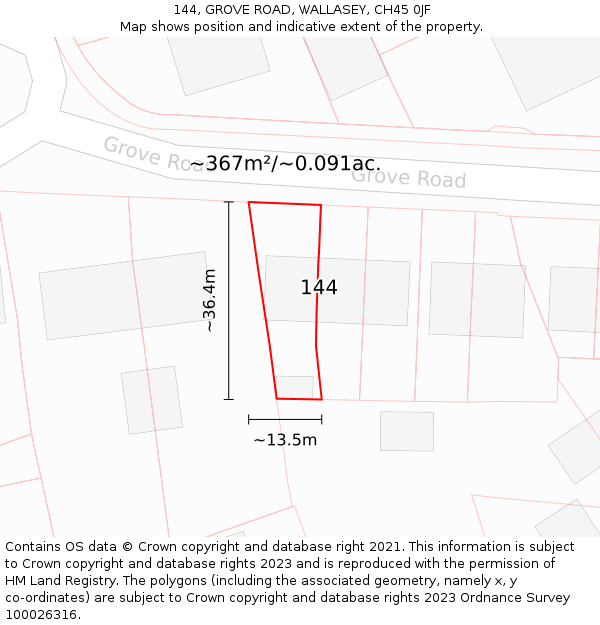 144, GROVE ROAD, WALLASEY, CH45 0JF: Plot and title map