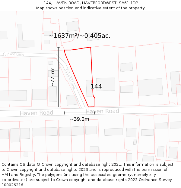 144, HAVEN ROAD, HAVERFORDWEST, SA61 1DP: Plot and title map