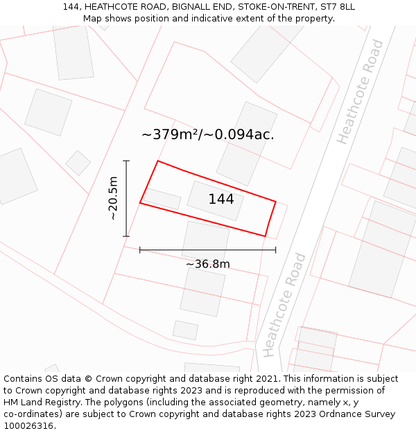 144, HEATHCOTE ROAD, BIGNALL END, STOKE-ON-TRENT, ST7 8LL: Plot and title map