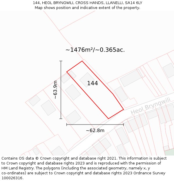 144, HEOL BRYNGWILI, CROSS HANDS, LLANELLI, SA14 6LY: Plot and title map