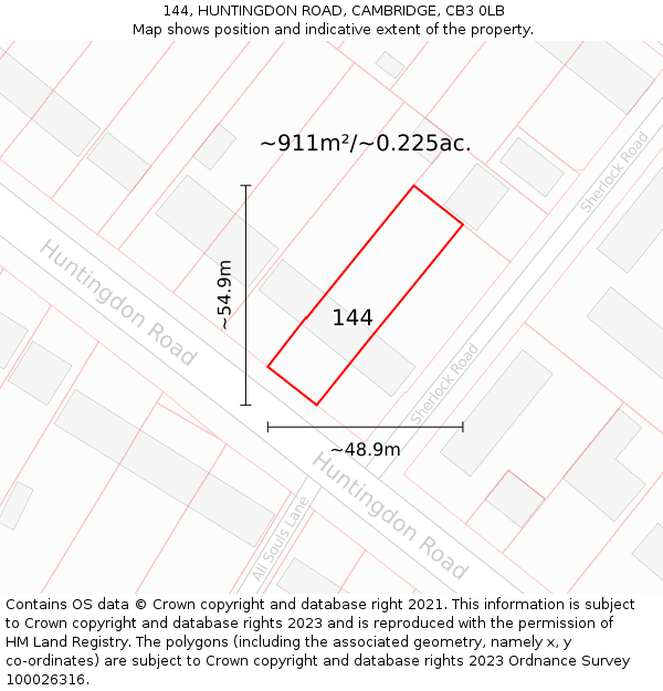 144, HUNTINGDON ROAD, CAMBRIDGE, CB3 0LB: Plot and title map