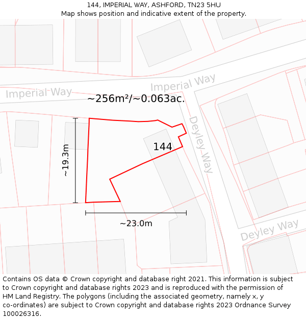 144, IMPERIAL WAY, ASHFORD, TN23 5HU: Plot and title map