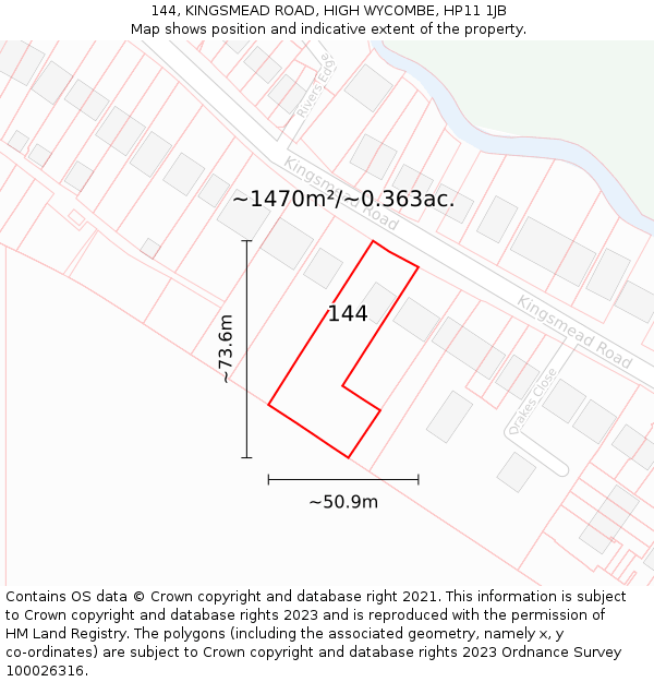 144, KINGSMEAD ROAD, HIGH WYCOMBE, HP11 1JB: Plot and title map