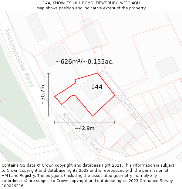 144, KNOWLES HILL ROAD, DEWSBURY, WF13 4QU: Plot and title map