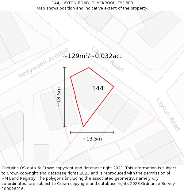 144, LAYTON ROAD, BLACKPOOL, FY3 8ER: Plot and title map