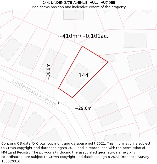 144, LINDENGATE AVENUE, HULL, HU7 0EE: Plot and title map