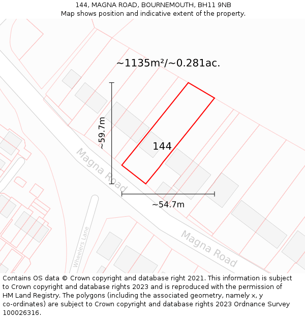 144, MAGNA ROAD, BOURNEMOUTH, BH11 9NB: Plot and title map