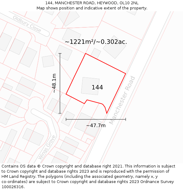 144, MANCHESTER ROAD, HEYWOOD, OL10 2NL: Plot and title map