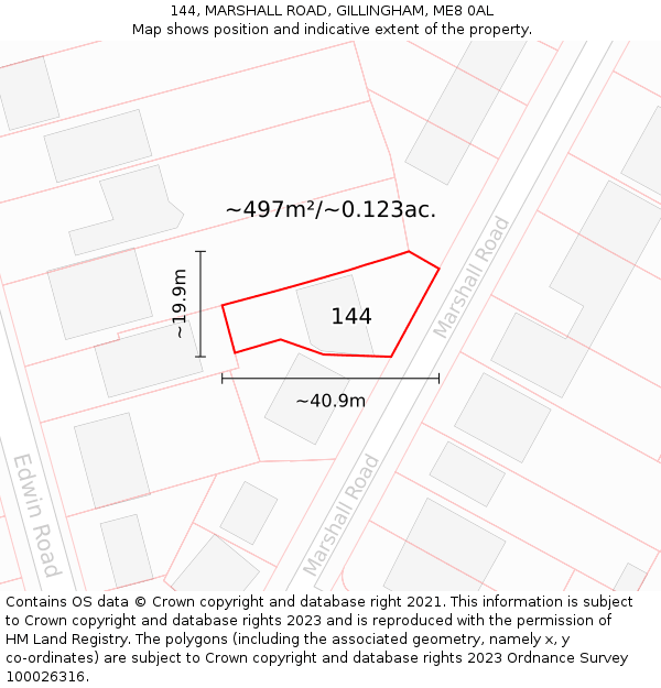 144, MARSHALL ROAD, GILLINGHAM, ME8 0AL: Plot and title map
