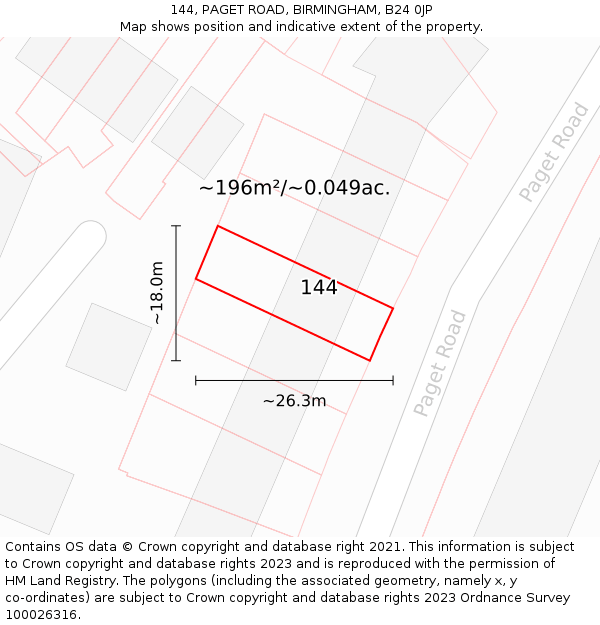 144, PAGET ROAD, BIRMINGHAM, B24 0JP: Plot and title map