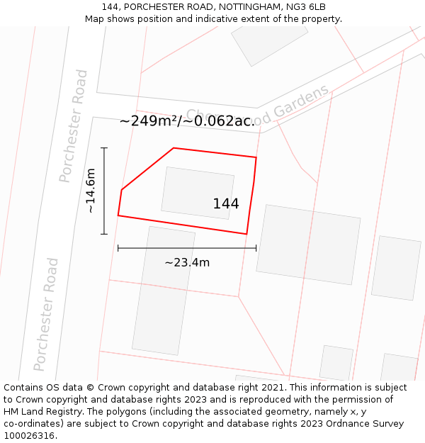 144, PORCHESTER ROAD, NOTTINGHAM, NG3 6LB: Plot and title map