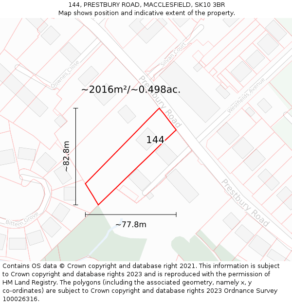 144, PRESTBURY ROAD, MACCLESFIELD, SK10 3BR: Plot and title map