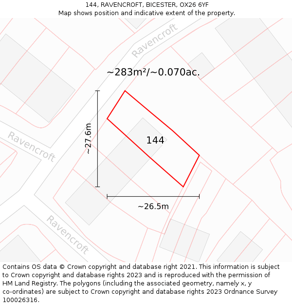 144, RAVENCROFT, BICESTER, OX26 6YF: Plot and title map