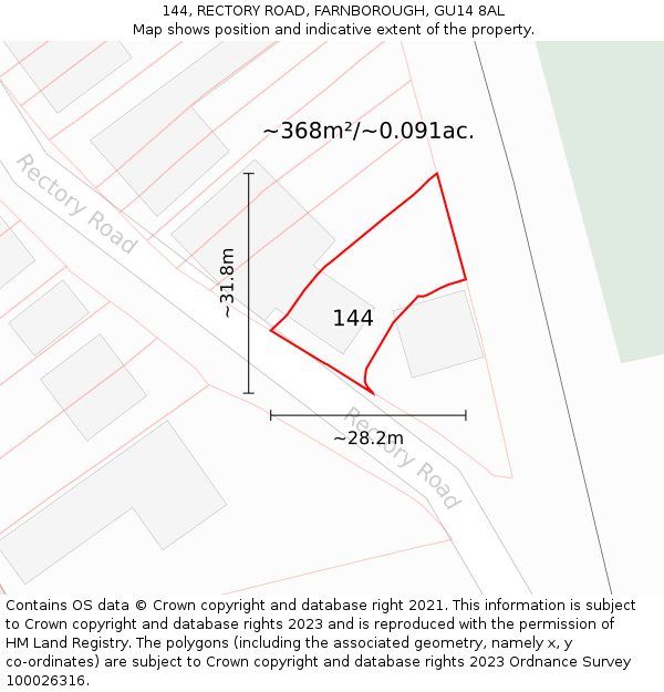 144, RECTORY ROAD, FARNBOROUGH, GU14 8AL: Plot and title map