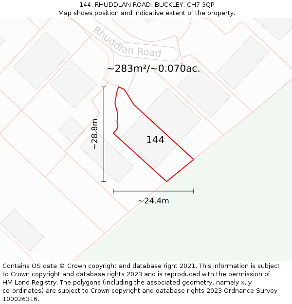 144, RHUDDLAN ROAD, BUCKLEY, CH7 3QP: Plot and title map