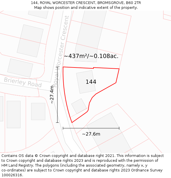 144, ROYAL WORCESTER CRESCENT, BROMSGROVE, B60 2TR: Plot and title map