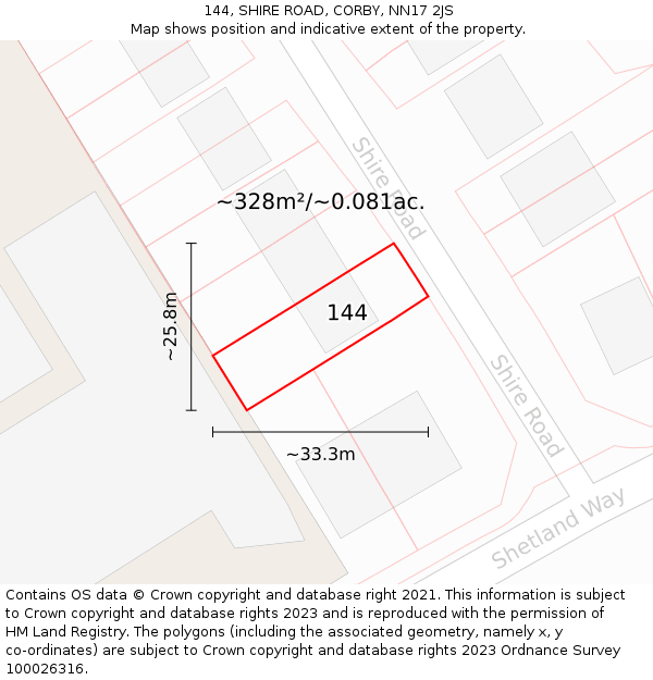 144, SHIRE ROAD, CORBY, NN17 2JS: Plot and title map