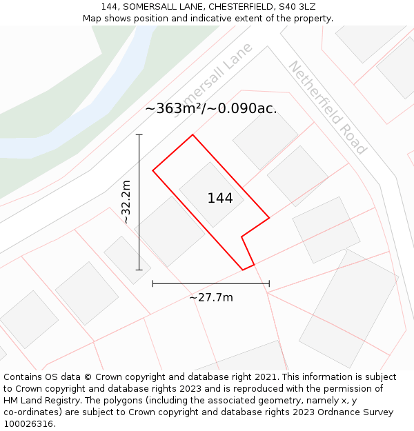 144, SOMERSALL LANE, CHESTERFIELD, S40 3LZ: Plot and title map