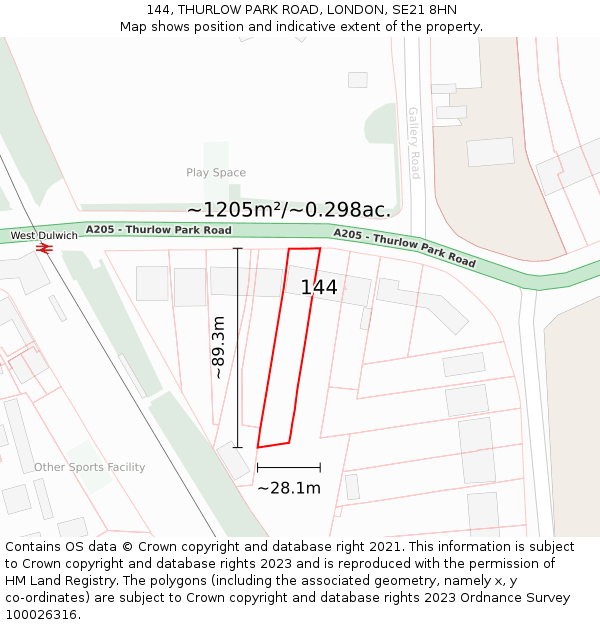 144, THURLOW PARK ROAD, LONDON, SE21 8HN: Plot and title map