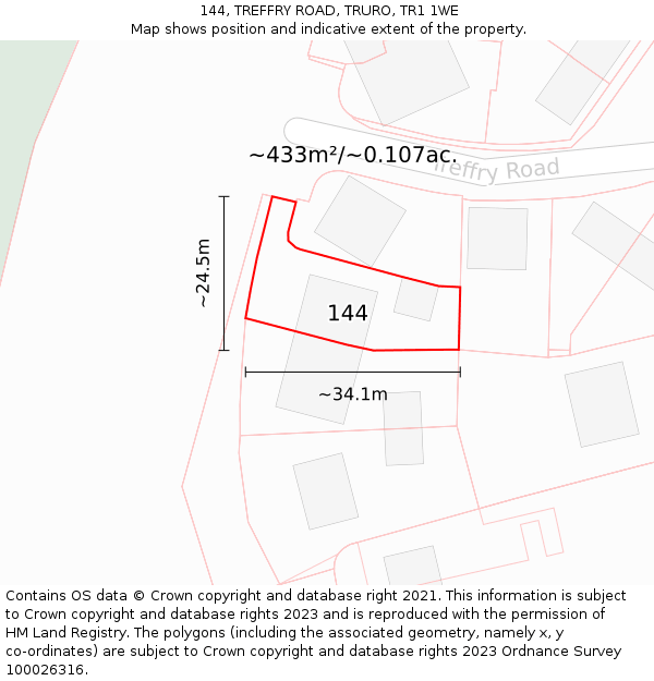 144, TREFFRY ROAD, TRURO, TR1 1WE: Plot and title map